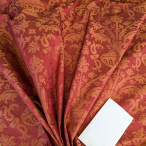 PXL_20250325_200813316 Chinoisery Flower in Vase Bronze Age 100% Silk Damask Crimson Red Radiance! Highest Quality MSRP USD 400+/Yard
