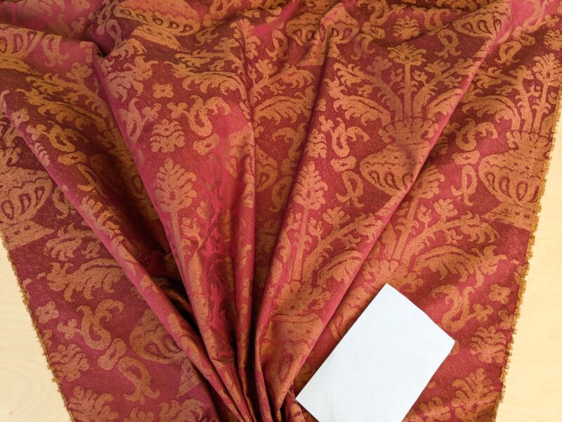 PXL_20250325_200813316 Chinoisery Flower in Vase Bronze Age 100% Silk Damask Crimson Red Radiance! Highest Quality MSRP USD 400+/Yard