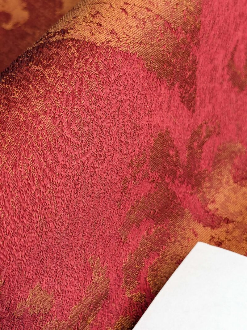 PXL_20250325_200839200 Chinoisery Flower in Vase Bronze Age 100% Silk Damask Crimson Red Radiance! Highest Quality MSRP USD 400+/Yard