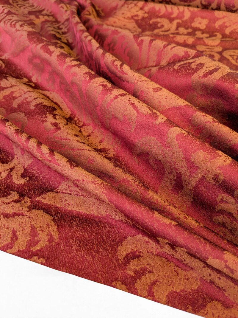 PXL_20250325_200856351 Chinoisery Flower in Vase Bronze Age 100% Silk Damask Crimson Red Radiance! Highest Quality MSRP USD 400+/Yard
