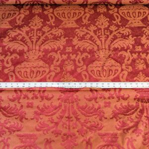 PXL_20250325_200914436 Chinoisery Flower in Vase Bronze Age 100% Silk Damask Crimson Red Radiance! Highest Quality MSRP USD 400+/Yard