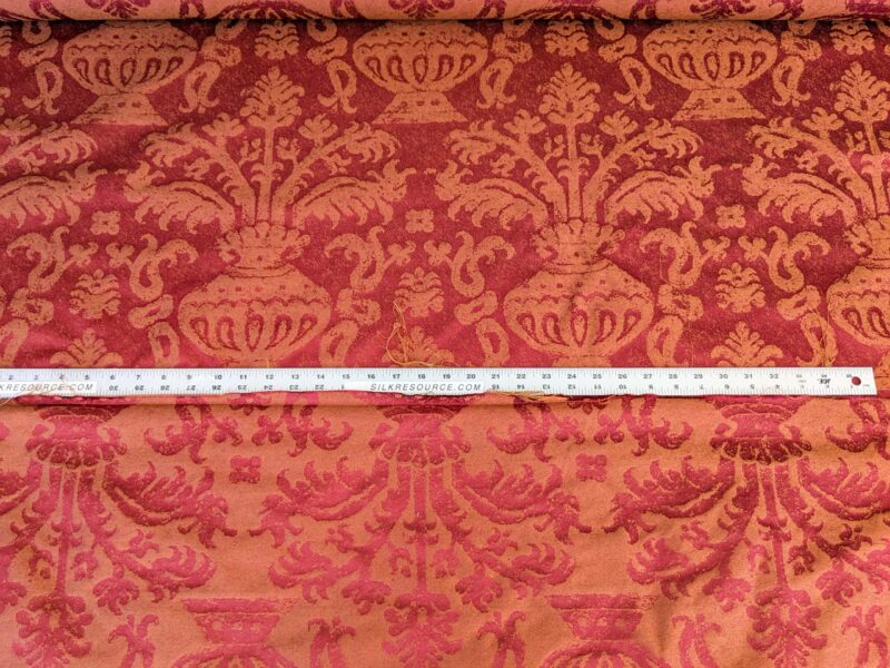PXL_20250325_200914436 Chinoisery Flower in Vase Bronze Age 100% Silk Damask Crimson Red Radiance! Highest Quality MSRP USD 400+/Yard