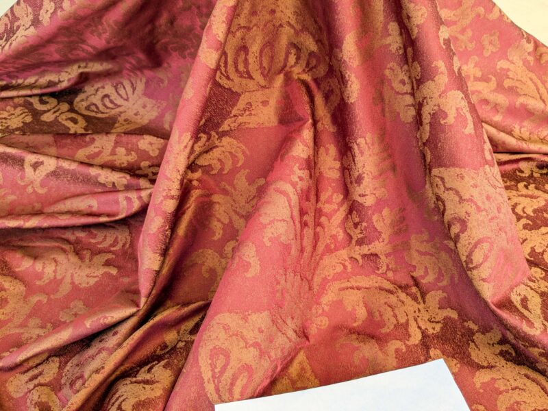 PXL_20250325_200930272 Chinoisery Flower in Vase Bronze Age 100% Silk Damask Crimson Red Radiance! Highest Quality MSRP USD 400+/Yard