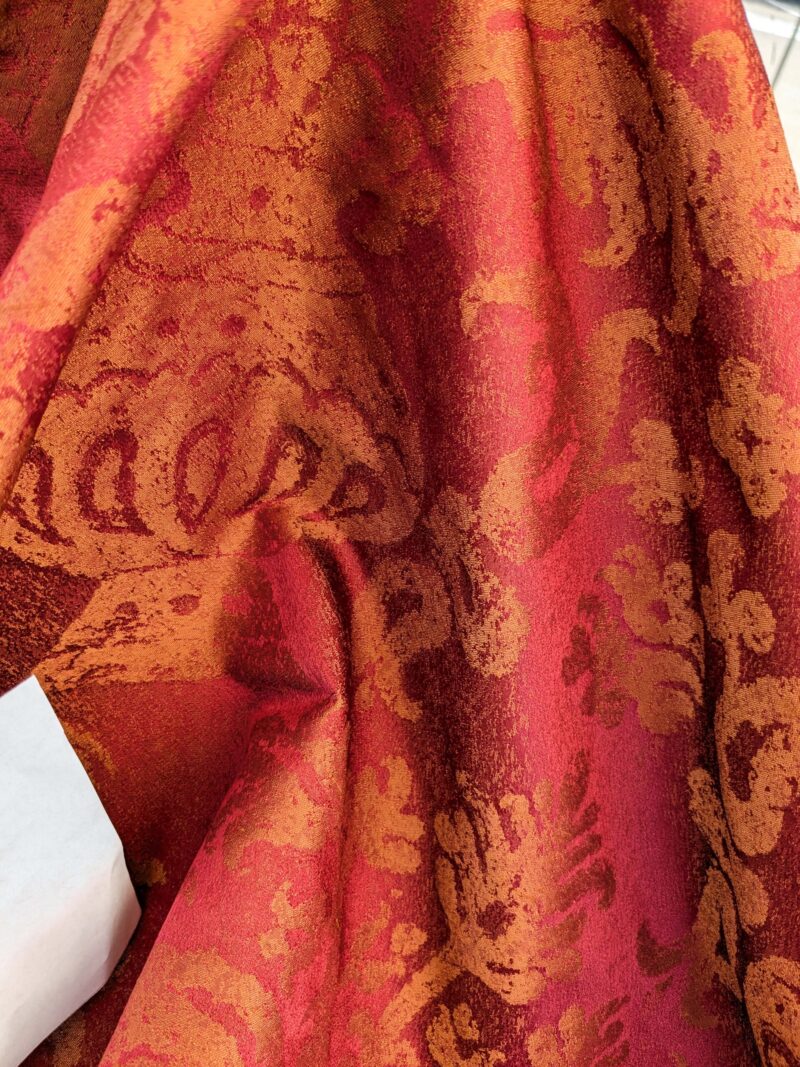 PXL_20250325_200939856 Chinoisery Flower in Vase Bronze Age 100% Silk Damask Crimson Red Radiance! Highest Quality MSRP USD 400+/Yard