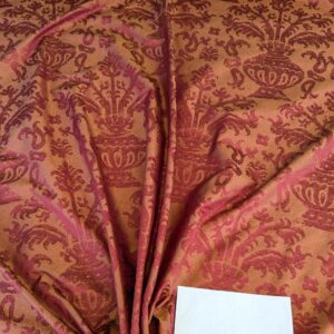 PXL_20250325_201006392 Chinoisery Flower in Vase Bronze Age 100% Silk Damask Crimson Red Radiance! Highest Quality MSRP USD 400+/Yard