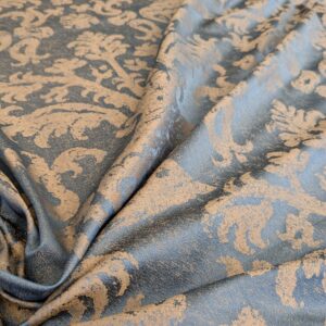 PXL_20250325_202317645 Chinoisery Flower in Vase Bronze Age 100% Silk Damask Blue Gold Radiance! Highest Quality MSRP USD 400+/Yard