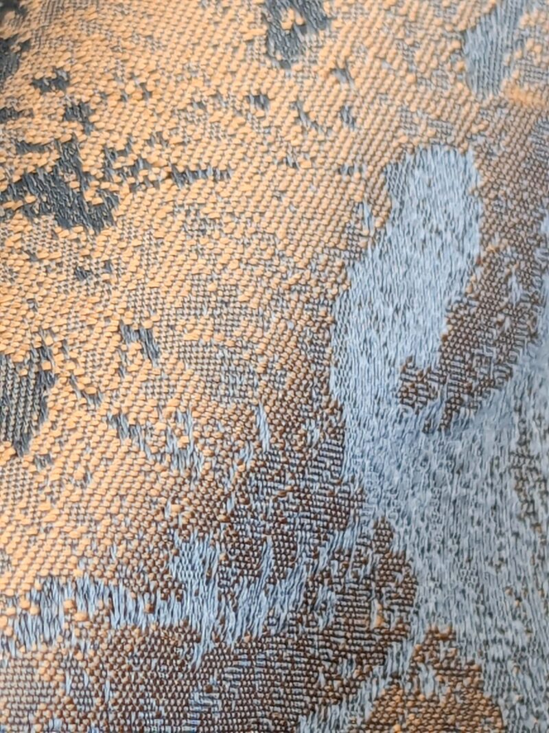 PXL_20250325_202321561 Chinoisery Flower in Vase Bronze Age 100% Silk Damask Blue Gold Radiance! Highest Quality MSRP USD 400+/Yard
