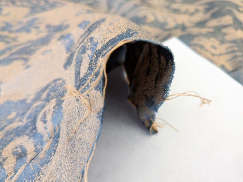 PXL_20250325_202335243 Chinoisery Flower in Vase Bronze Age 100% Silk Damask Blue Gold Radiance! Highest Quality MSRP USD 400+/Yard