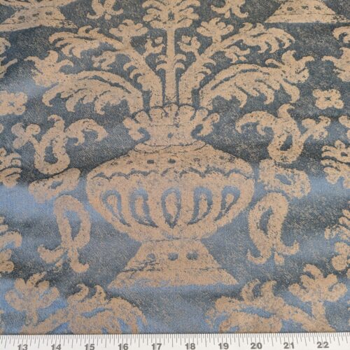 PXL_20250325_202400584 Chinoisery Flower in Vase Bronze Age 100% Silk Damask Blue Gold Radiance! Highest Quality MSRP USD 400+/Yard