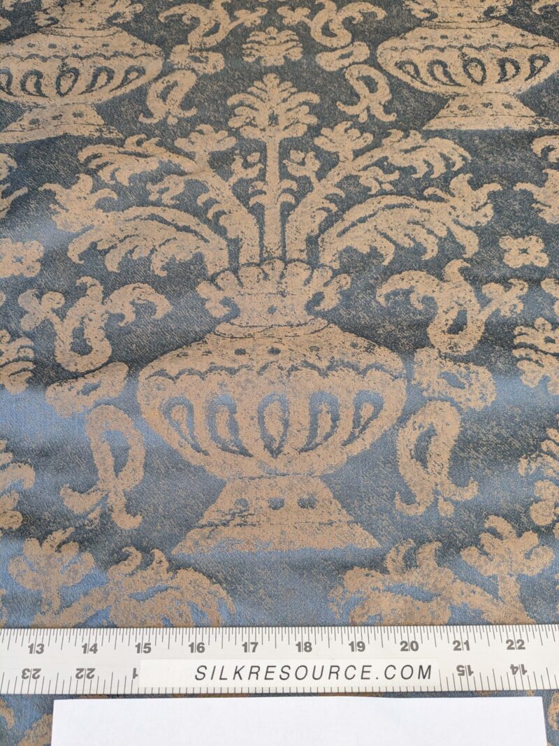 PXL_20250325_202400584 Chinoisery Flower in Vase Bronze Age 100% Silk Damask Blue Gold Radiance! Highest Quality MSRP USD 400+/Yard