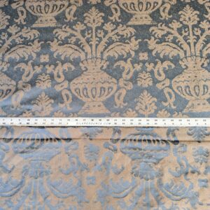 PXL_20250325_202527213 Chinoisery Flower in Vase Bronze Age 100% Silk Damask Blue Gold Radiance! Highest Quality MSRP USD 400+/Yard