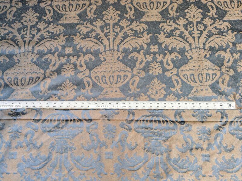 PXL_20250325_202527213 Chinoisery Flower in Vase Bronze Age 100% Silk Damask Blue Gold Radiance! Highest Quality MSRP USD 400+/Yard