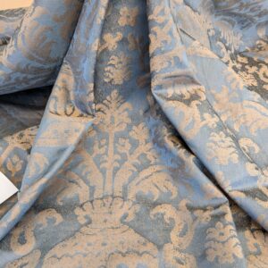 PXL_20250325_202548661 Chinoisery Flower in Vase Bronze Age 100% Silk Damask Blue Gold Radiance! Highest Quality MSRP USD 400+/Yard