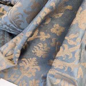 PXL_20250325_202600278 Chinoisery Flower in Vase Bronze Age 100% Silk Damask Blue Gold Radiance! Highest Quality MSRP USD 400+/Yard