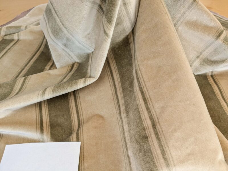 Abby Stripe Silk Velvet Sage Green Beige from Italy MSRP USD819/yard