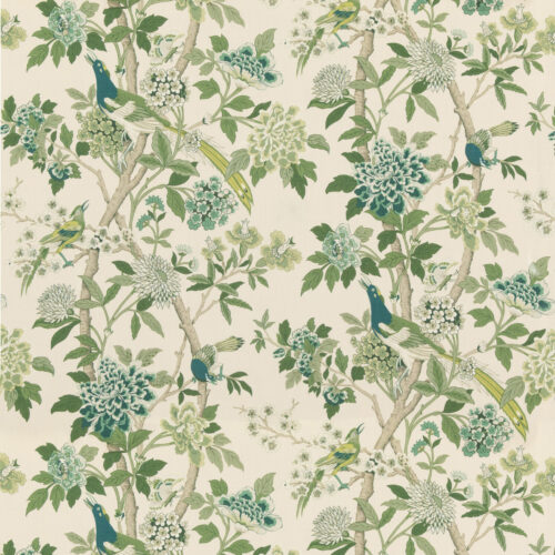 BP10851_2 Special Order G P & j Baker Hydrangea Bird - Green Chifu Linen Bird Floral Botanical Fauna MSRP USD 246/y