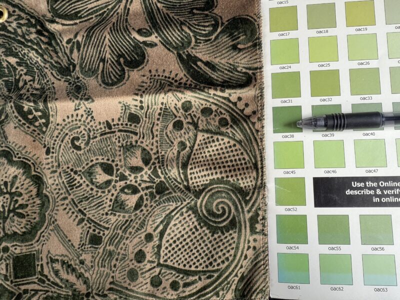 IMG_0708 Scalamandre Fonthill Cranbrook Printed Velvet Forest Rich Emerald Green Printed Renaissance Floral Jacobean MSRP USD368/Y