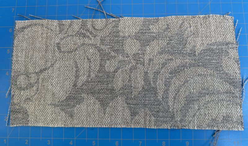 IMG_0987 Scalamandre Amelia in "Smoke" Pale Blue Natural Beige Renaissance Damask Jacquard Linen Acanthus Artichoke Feather MSRP USD 176/y