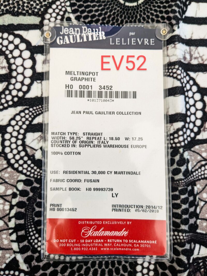 1 EV52 1.2y x 58.25"wide Scalamandre Lelievre Paris Jean Paul Gaultier Meltingpot Graphite Abstract Art Deco Suzani Classic Novelty Black and White MSRP USD450+