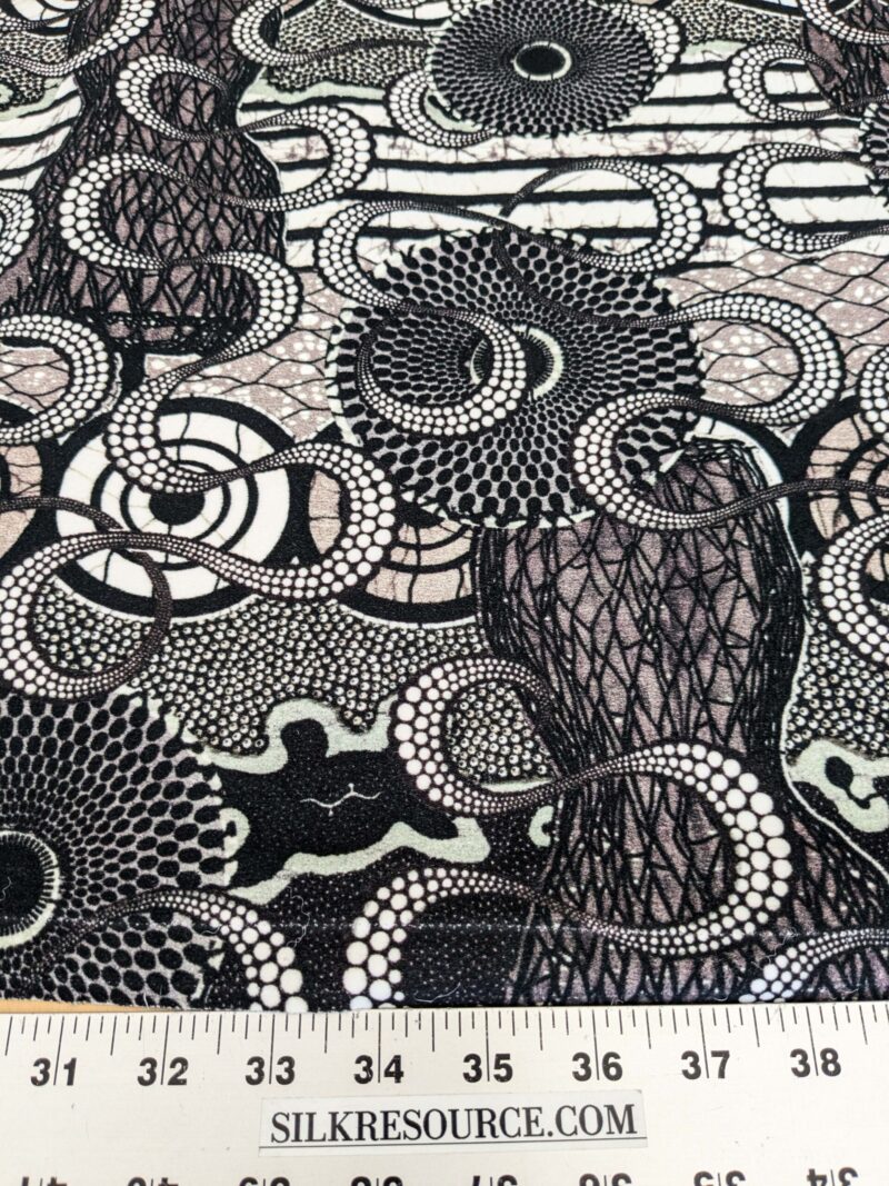 1 EV52 1.2y x 58.25"wide Scalamandre Lelievre Paris Jean Paul Gaultier Meltingpot Graphite Abstract Art Deco Suzani Classic Novelty Black and White MSRP USD450+