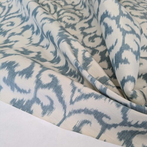PXL_20250415_210100247 6 EV52 2.4y x 54"wide Scalamandre Hinson Swirl Blue White Silk Linen Damask Ikat Scroll MSRP USD 372/Y