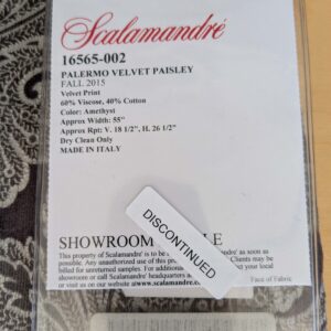 PXL_20250417_203007578 15 EV52 1.2y x 55"wide Scalamandre Palermo Velvet Paisley Amethyst Purple Printed Velvet Botanical Foliage MSRP USD610/y
