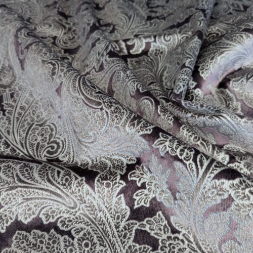PXL_20250417_203038786 15 EV52 1.2y x 55"wide Scalamandre Palermo Velvet Paisley Amethyst Purple Printed Velvet Botanical Foliage MSRP USD610/y
