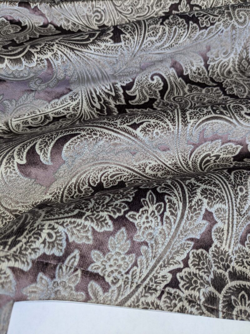 PXL_20250417_203145489 15 EV52 1.2y x 55"wide Scalamandre Palermo Velvet Paisley Amethyst Purple Printed Velvet Botanical Foliage MSRP USD610/y