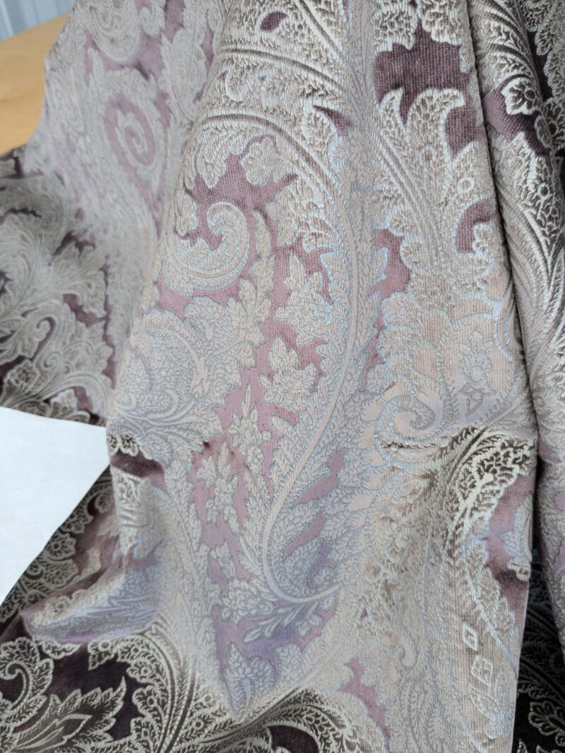 PXL_20250417_203216529 15 EV52 1.2y x 55"wide Scalamandre Palermo Velvet Paisley Amethyst Purple Printed Velvet Botanical Foliage MSRP USD610/y