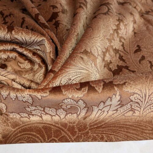 PXL_20250417_203440706 16 EV52 1.2y x 55"wide Scalamandre Palermo Velvet Paisley Copper Brown Printed Velvet Botanical Foliage MSRP USD610/y