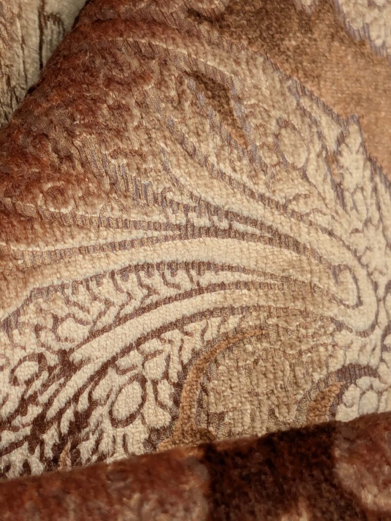 PXL_20250417_203444604 16 EV52 1.2y x 55"wide Scalamandre Palermo Velvet Paisley Copper Brown Printed Velvet Botanical Foliage MSRP USD610/y