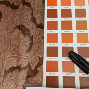 PXL_20250417_203523270 16 EV52 1.2y x 55"wide Scalamandre Palermo Velvet Paisley Copper Brown Printed Velvet Botanical Foliage MSRP USD610/y