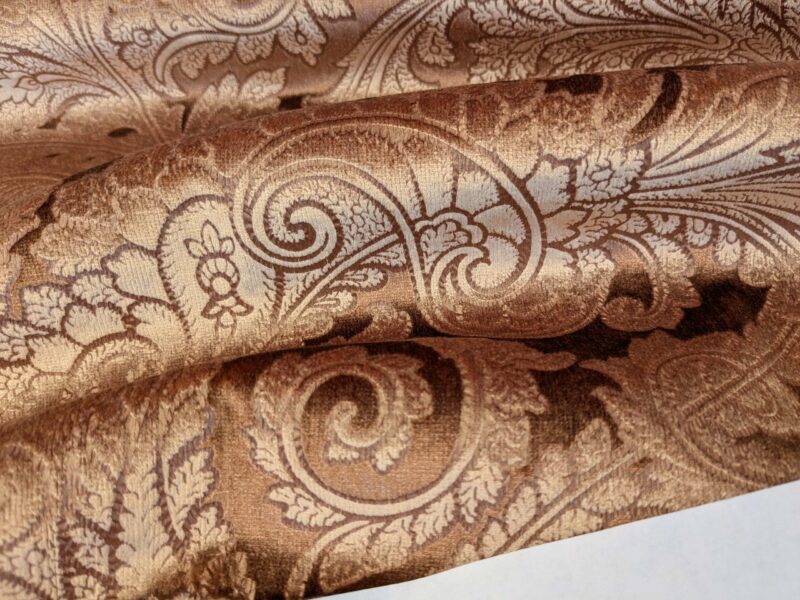 PXL_20250417_203554190 16 EV52 1.2y x 55"wide Scalamandre Palermo Velvet Paisley Copper Brown Printed Velvet Botanical Foliage MSRP USD610/y