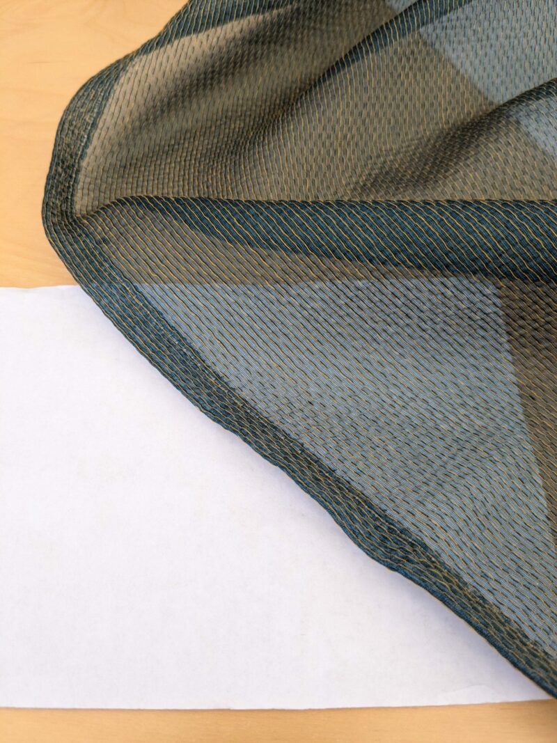 PXL_20250417_211712933 21 EV52 2.4y x 56"wide Scalamandre Christian Fischbacher Attitude Fr Patina Sheer Blue Brown Solid Polyester