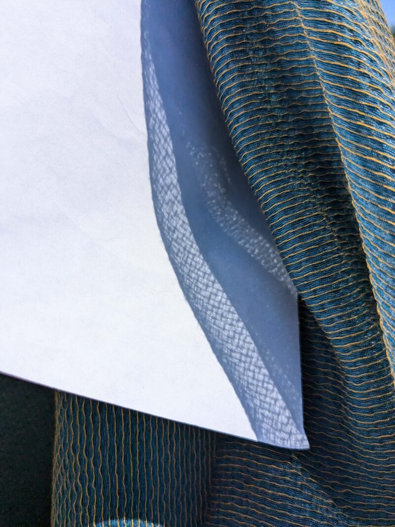 PXL_20250417_211841442 21 EV52 2.4y x 56"wide Scalamandre Christian Fischbacher Attitude Fr Patina Sheer Blue Brown Solid Polyester