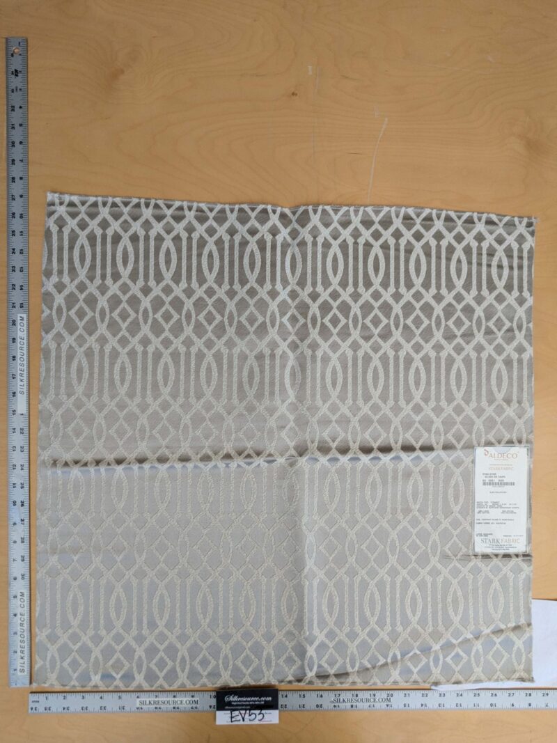 PXL_20250423_185415705 33 EV53 Square Scalamandre Aldeco Ryad Dyor Silver on Taupe Gray Brown Fretwork Lattice Geometric MSRP USD200+