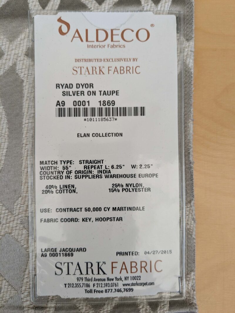 PXL_20250423_185419875 33 EV53 Square Scalamandre Aldeco Ryad Dyor Silver on Taupe Gray Brown Fretwork Lattice Geometric MSRP USD200+