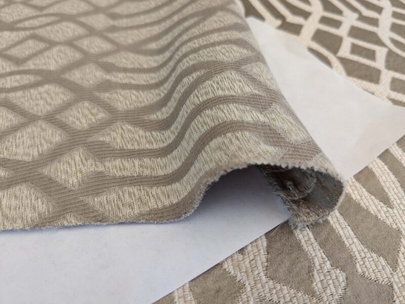 PXL_20250423_185428131 33 EV53 Square Scalamandre Aldeco Ryad Dyor Silver on Taupe Gray Brown Fretwork Lattice Geometric MSRP USD200+