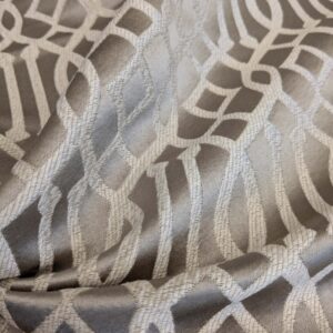 PXL_20250423_185528630 33 EV53 Square Scalamandre Aldeco Ryad Dyor Silver on Taupe Gray Brown Fretwork Lattice Geometric MSRP USD200+