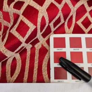 PXL_20250423_185648107 34 EV53 Square Scalamandre Aldeco Ryad Dyor Rubi Red Fretwork Lattice Geometric MSRP USD200+