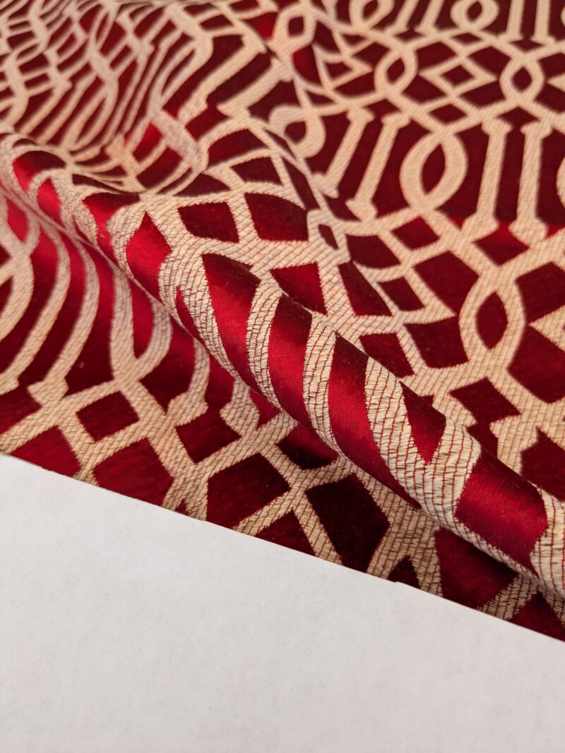 PXL_20250423_185702256 34 EV53 Square Scalamandre Aldeco Ryad Dyor Rubi Red Fretwork Lattice Geometric MSRP USD200+