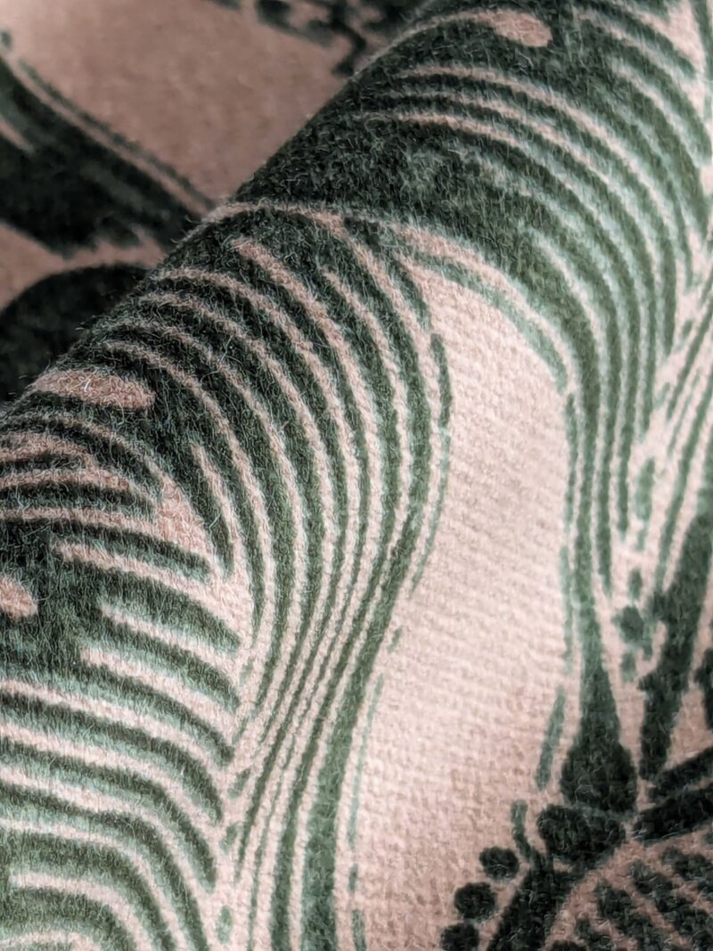 PXL_20250424_220453594 Scalamandre Fonthill Cranbrook Printed Velvet Forest Rich Emerald Green Printed Renaissance Floral Jacobean MSRP USD368/Y