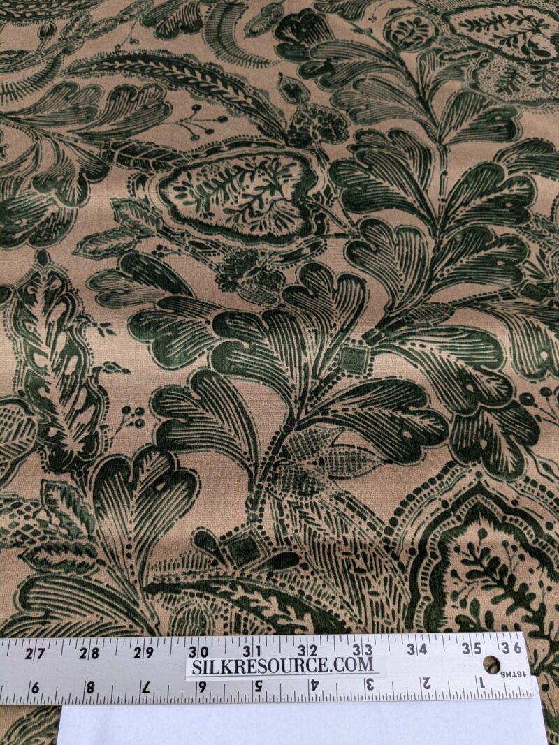PXL_20250424_220541256 Scalamandre Fonthill Cranbrook Printed Velvet Forest Rich Emerald Green Printed Renaissance Floral Jacobean MSRP USD368/Y