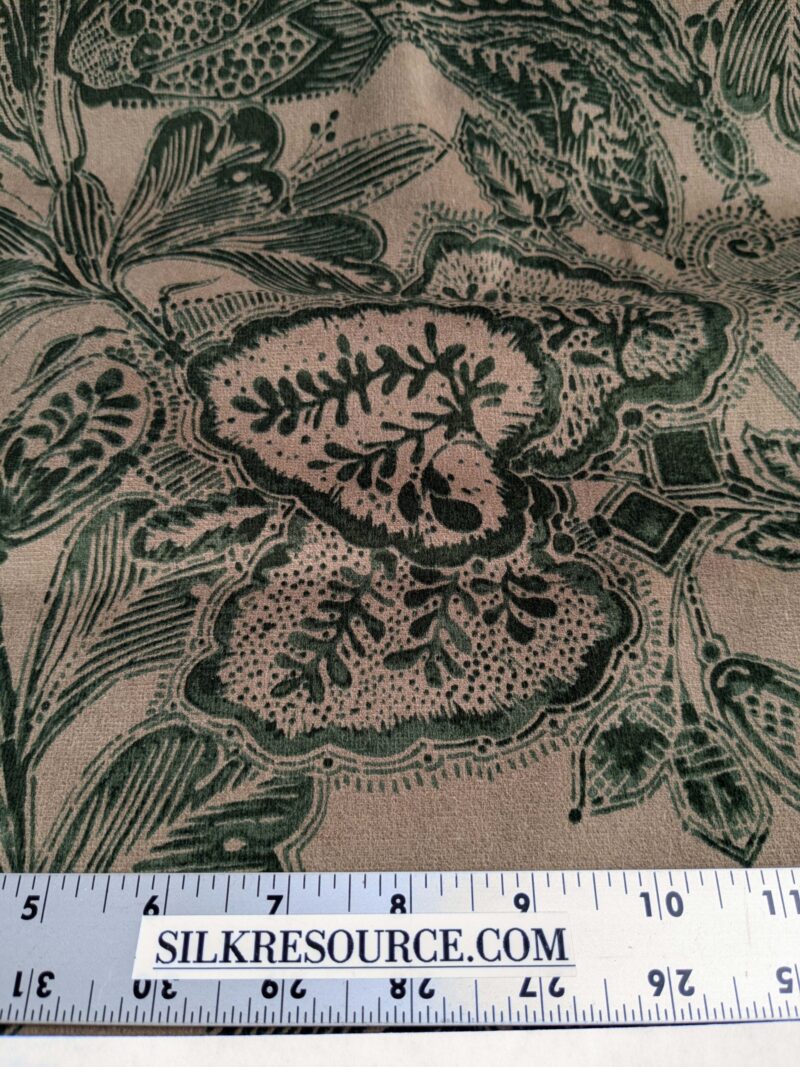 PXL_20250424_220918423 Scalamandre Fonthill Cranbrook Printed Velvet Forest Rich Emerald Green Printed Renaissance Floral Jacobean MSRP USD368/Y