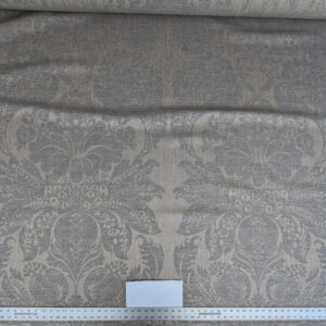 PXL_20250520_192604107 Scalamandre Amelia in "Smoke" Pale Blue Natural Beige Renaissance Damask Jacquard Linen Acanthus Artichoke Feather MSRP USD 176/y