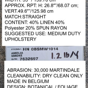 PXL_20250520_192622313 Scalamandre Amelia in "Smoke" Pale Blue Natural Beige Renaissance Damask Jacquard Linen Acanthus Artichoke Feather MSRP USD 176/y