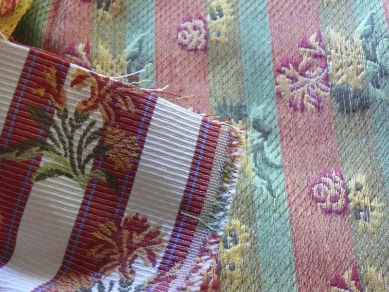 Caitlin-2 By yard Lee Jofa Caitlin Floral Poppy Lampas Stripe Red Gold MSRP USD 240/y