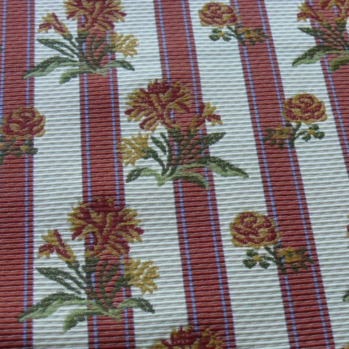 By yard Lee Jofa Caitlin Floral Poppy Lampas Stripe Red Gold MSRP USD 240/y