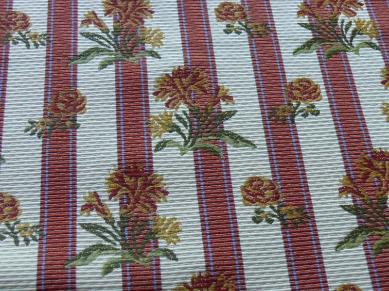Caitlin-3 By yard Lee Jofa Caitlin Floral Poppy Lampas Stripe Red Gold MSRP USD 240/y