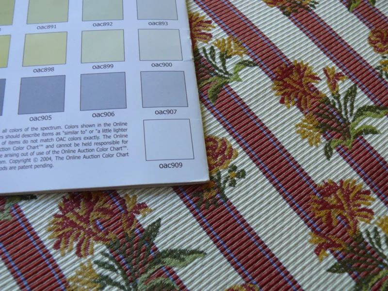 Caitlin-5 By yard Lee Jofa Caitlin Floral Poppy Lampas Stripe Red Gold MSRP USD 240/y